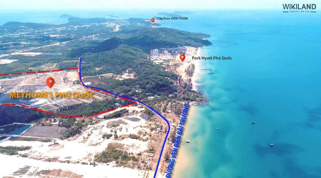 Điểm cuối con đường ven biển bãi trường tiếp giáp với dự án park hyatt phú quốc và dự án meyhomes phú quốc (hình chụp tháng 5/2020)