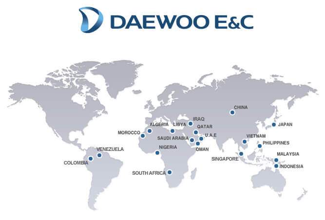 Daewoo e&c phát triển tại hơn 47 quốc gia và vùng lãnh thổ trên toàn thế giới