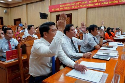 100% các đại biểu Hội đồng nhân dân tỉnh Kiên Giang biểu quyết thông qua dự thảo Nghị quyết.