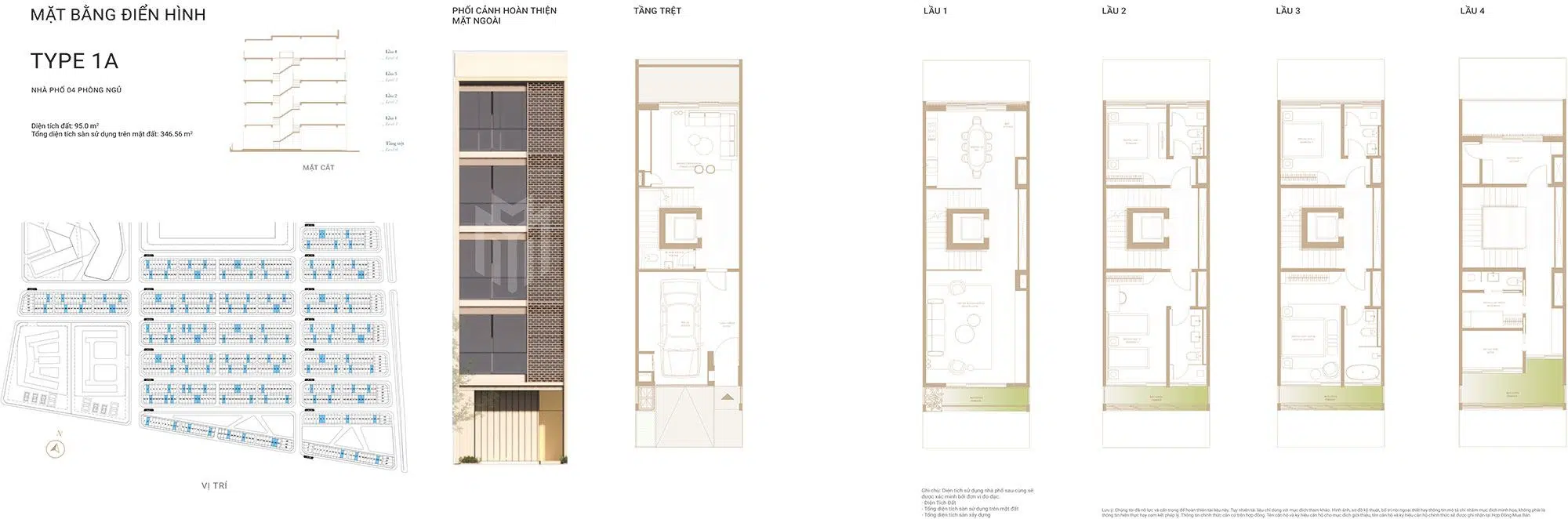 Mặt bằng thiết kế nhà phố Soho The Global City – Loại 1A