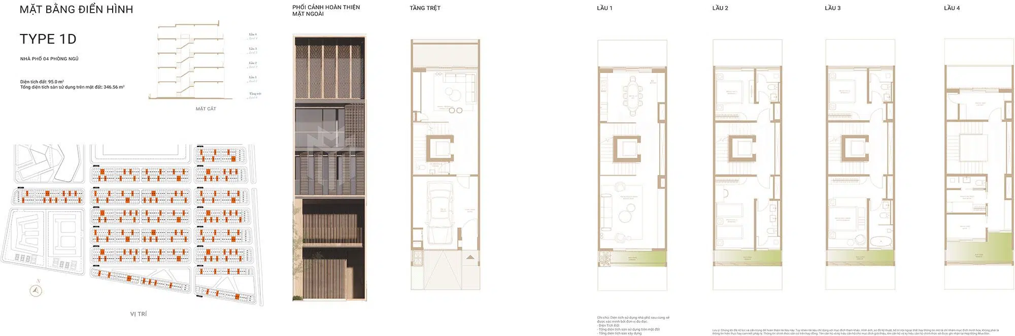 Mặt bằng thiết kế nhà phố Soho The Global City – Loại 1D