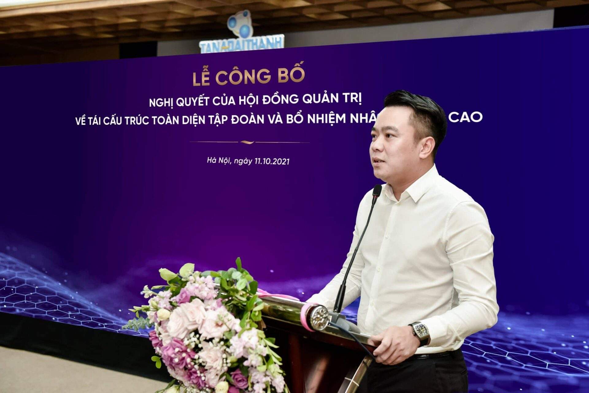 Ông Nguyễn Duy Chính – Tổng giám đốc Tân Á Đại Thành phát biểu tại lễ công bố Nghị quyết về tái cấu trúc toàn diện Tập đoàn.