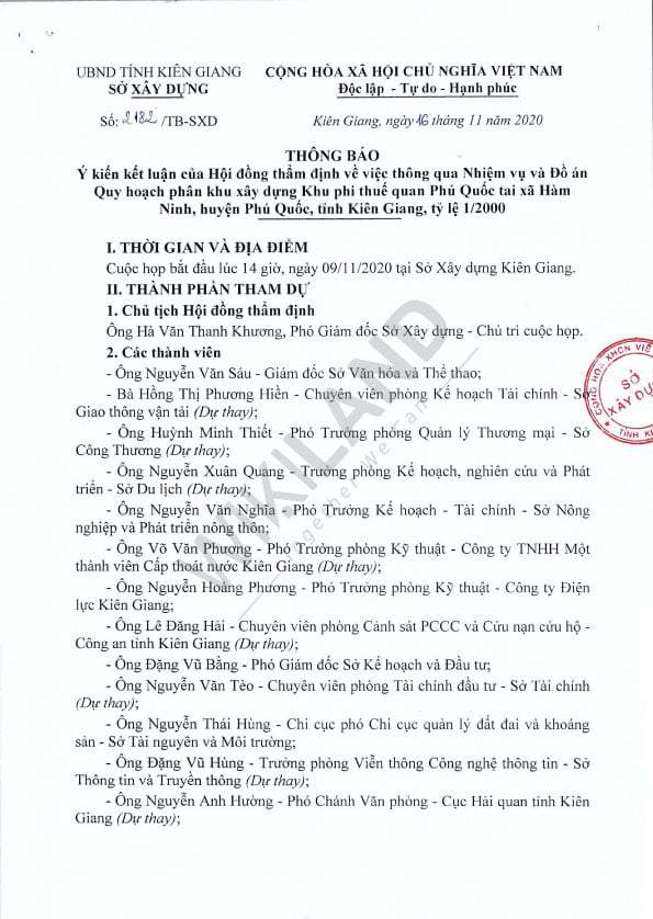 Thông báo số 2182TB-SXD - Quy hoạch khu phi thuế quan Phú Quốc - Page1