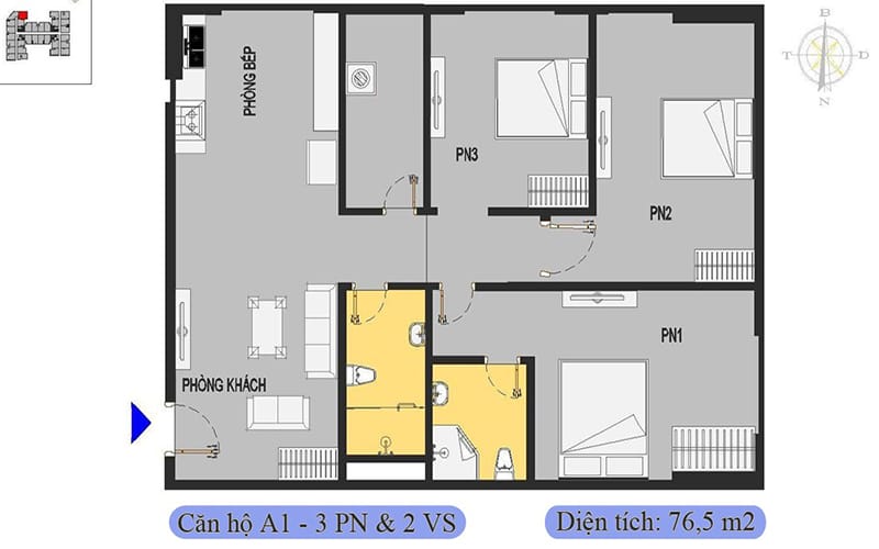 Căn hộ 3PN + 2 WC Him Lam Thượng Thanh