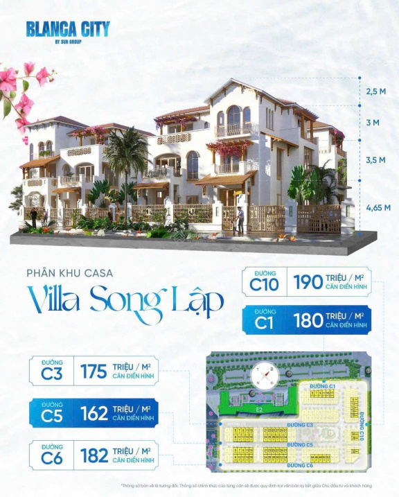 Bảng giá phân khu Casa - Villa Song lập Blanca City