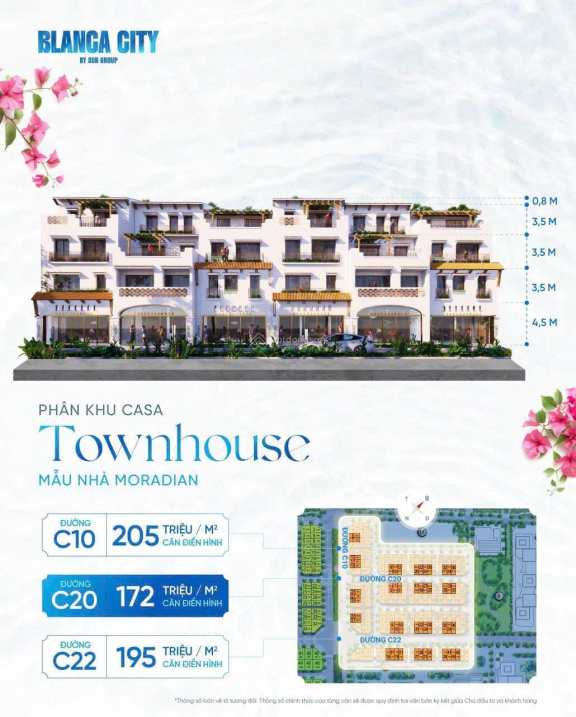 Bảng giá phân khu Townhouse Blanca City - Mẫu nhà Moradia