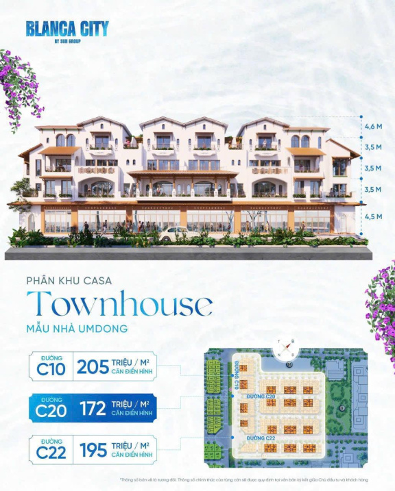 Bảng giá phân khu Townhouse Blanca City - Mẫu nhà Umdong