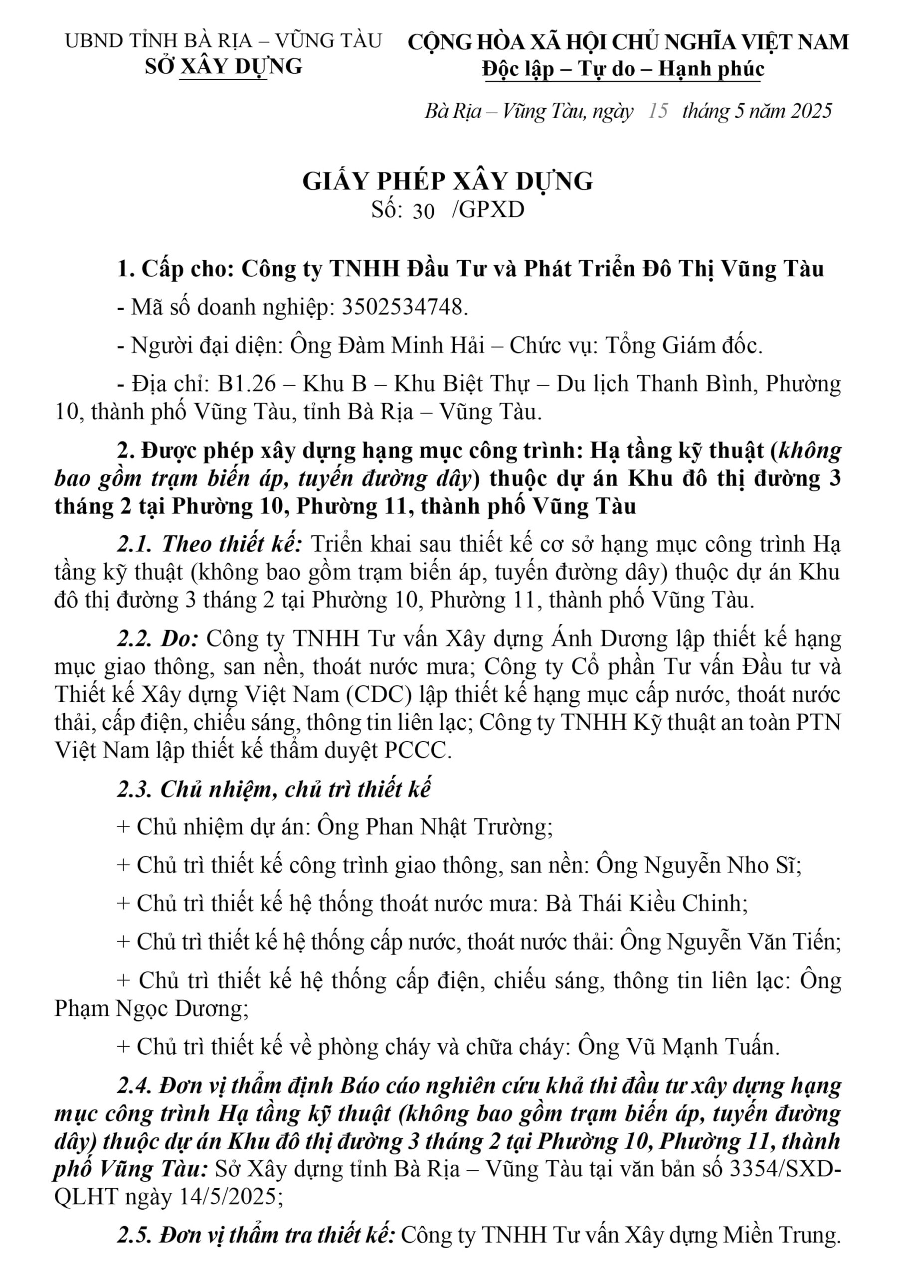 Giấy phép xây dựng – Đã cấp cho hạ tầng kỹ thuật - Pháp lý Blanca City Vũng Tàu