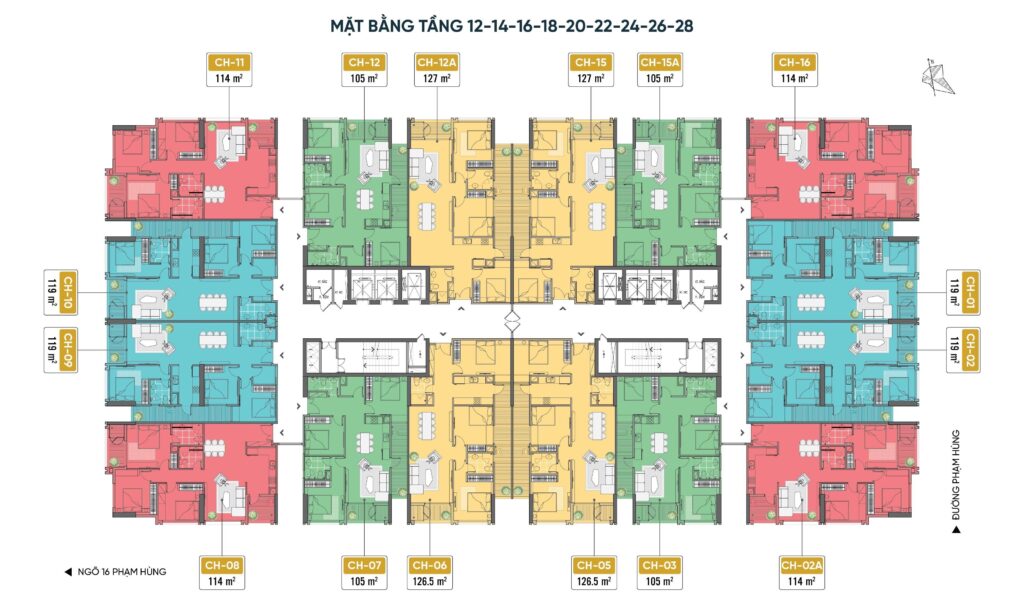 mặt bằng tầng chẵn Capital Elite