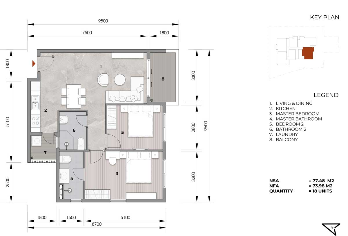 căn hộ 77m2 Starlight Residences