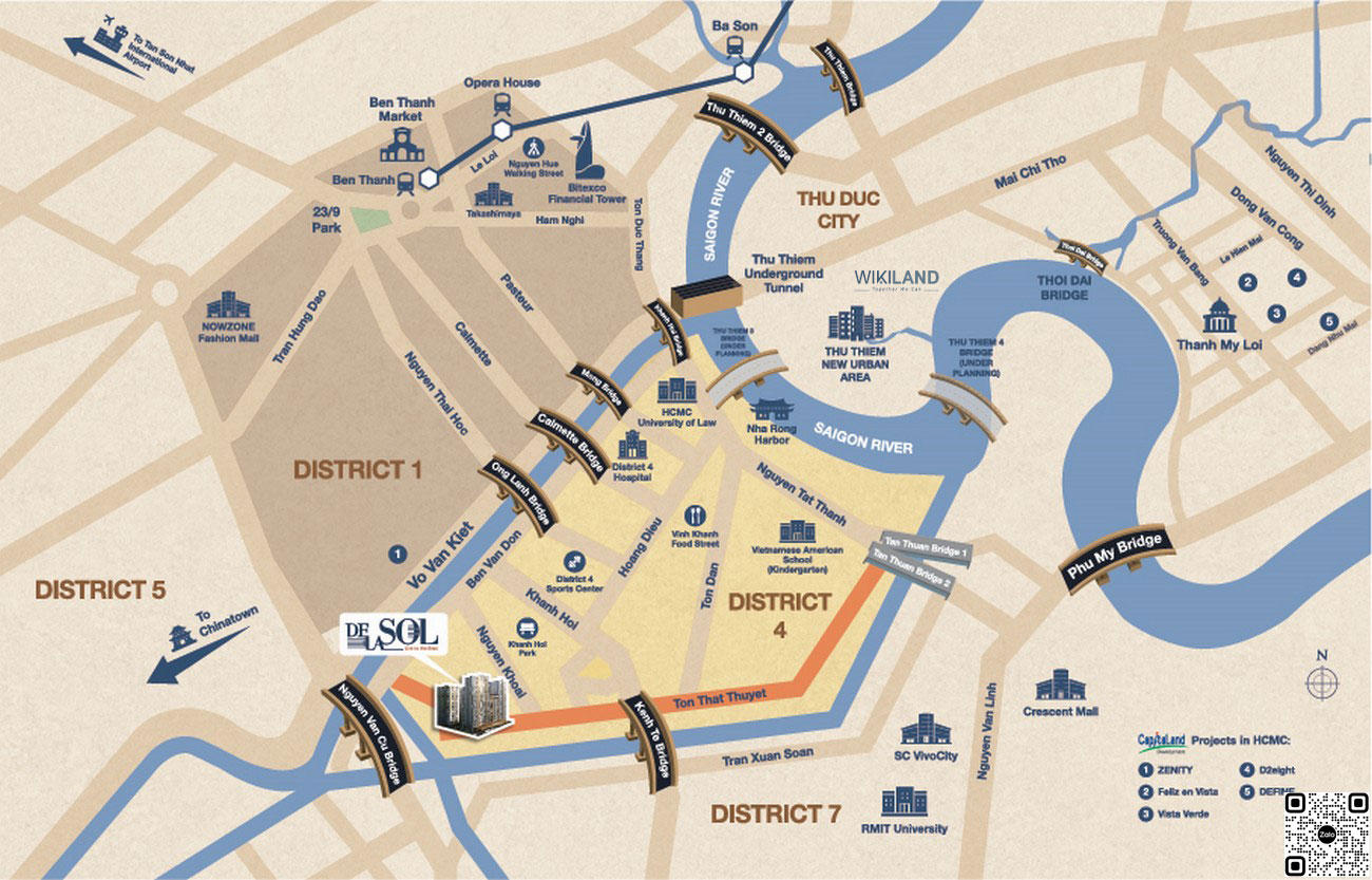 Vị trí kết nối dự án căn hộ De La Sol Quận 4