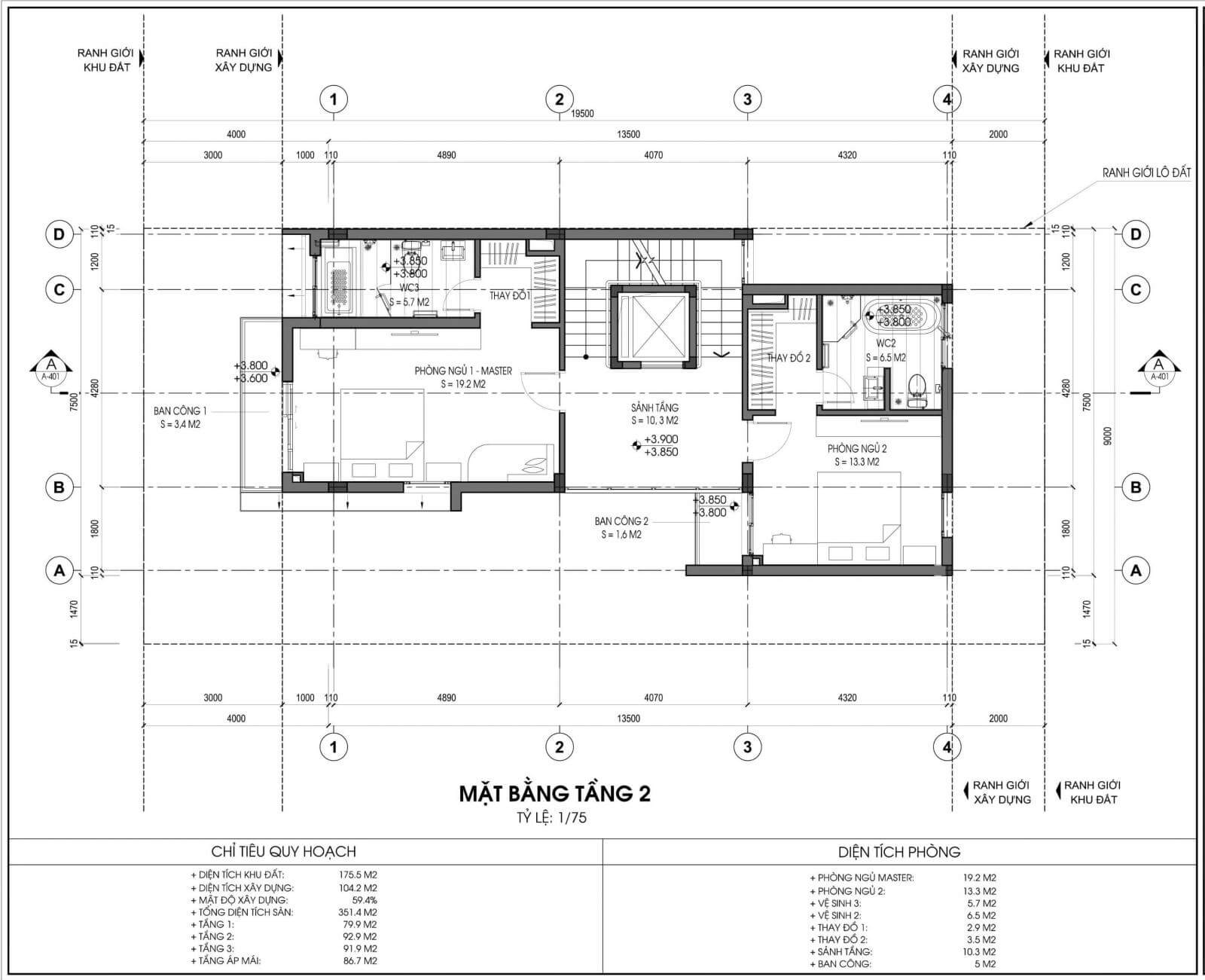 tầng 2 mặt bằng 175,5m2