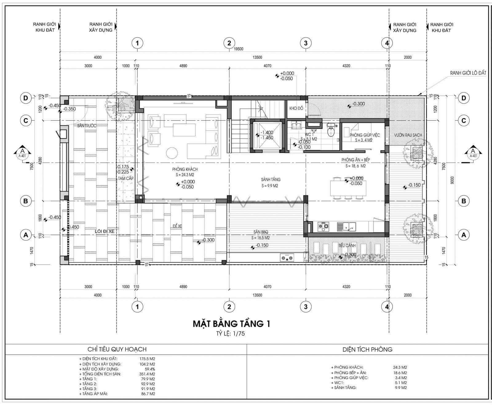 tầng 1 mặt bằng 175,5m2