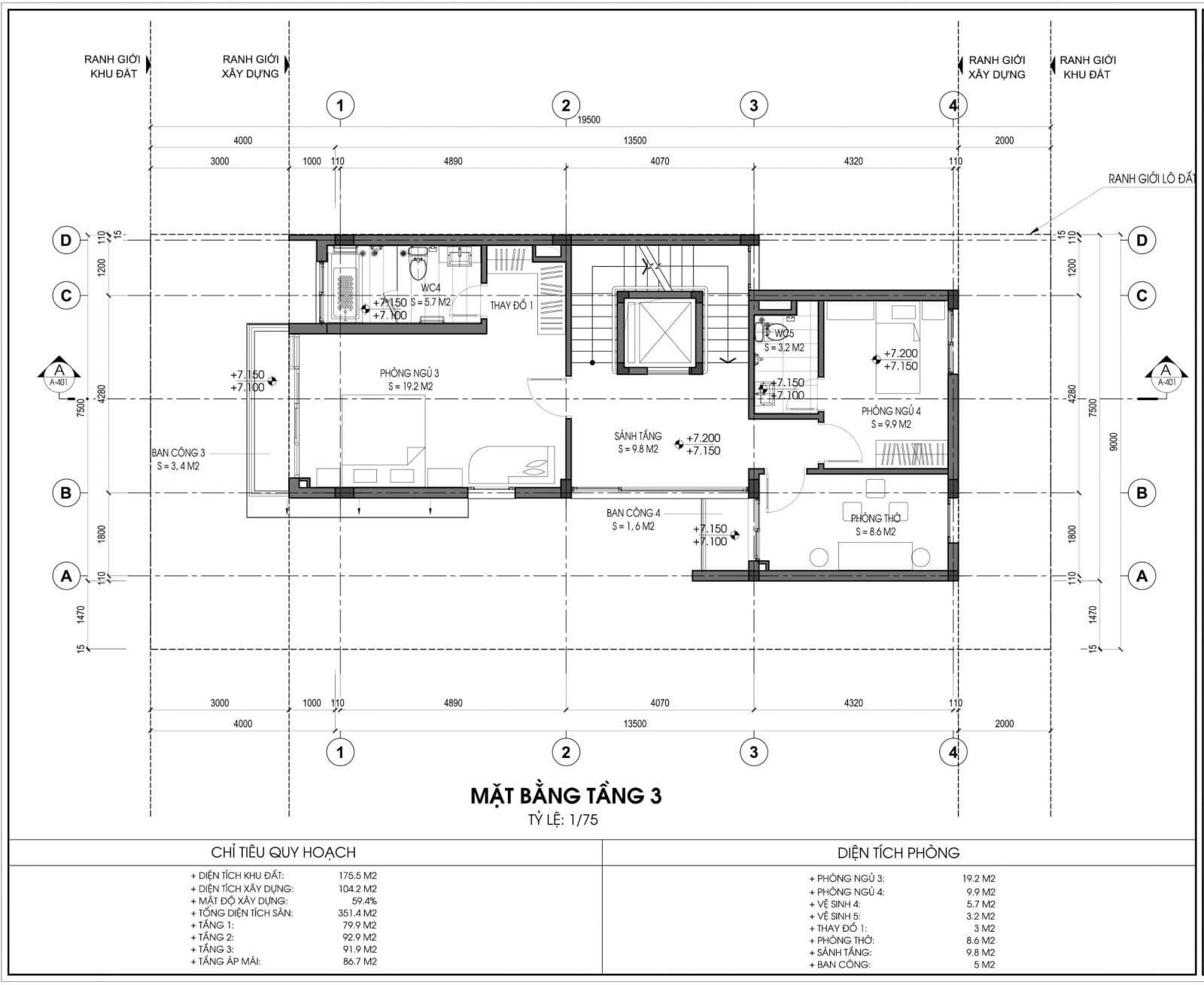 tầng 3 mặt bằng 175,5m2