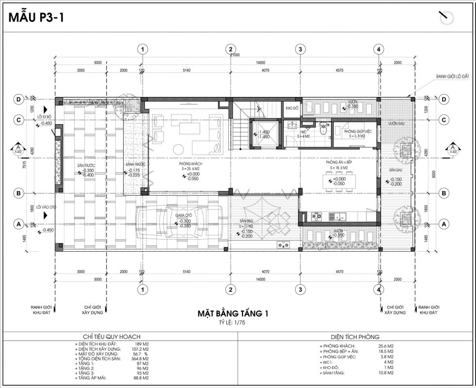 thiết kế bệt thự P3-1 tầng 1