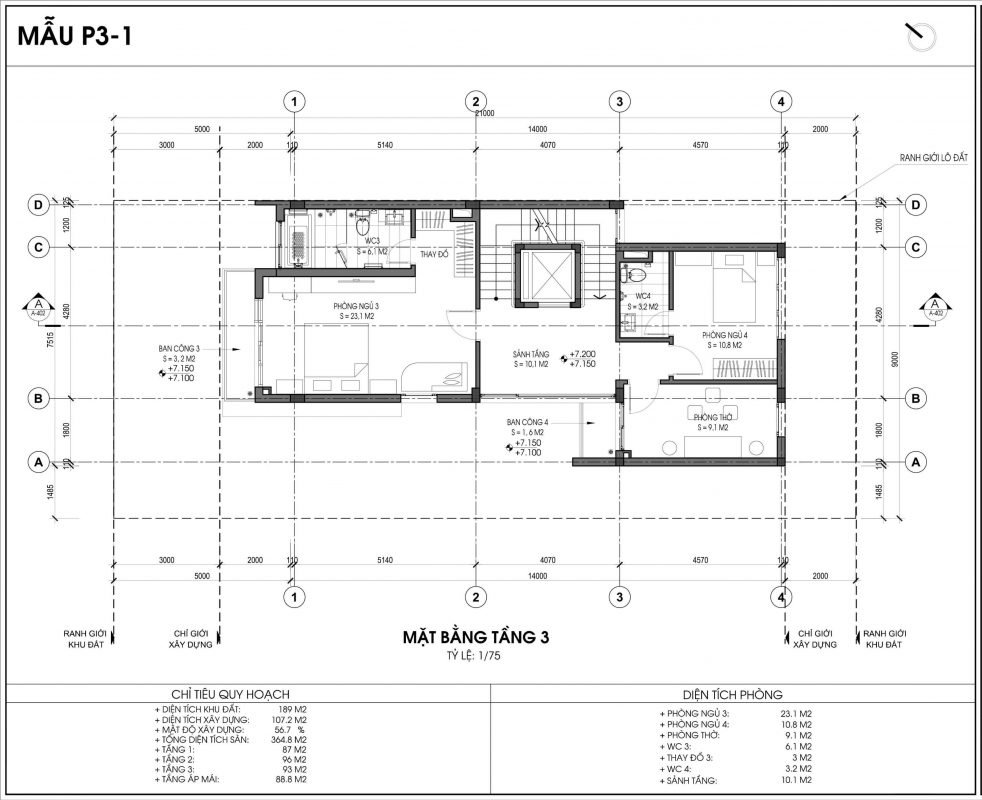 thiết kế biệt thự P3-1 tầng 3