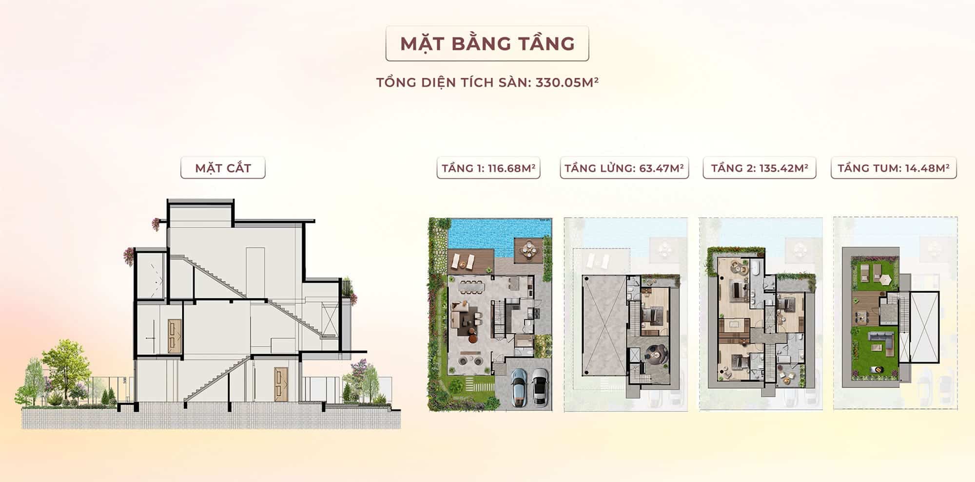 Mặt bằng tầng biệt thự Đơn Lập RiverFront Villas tại The Riverwalk thuộc dự án EcoVillage Saigon River