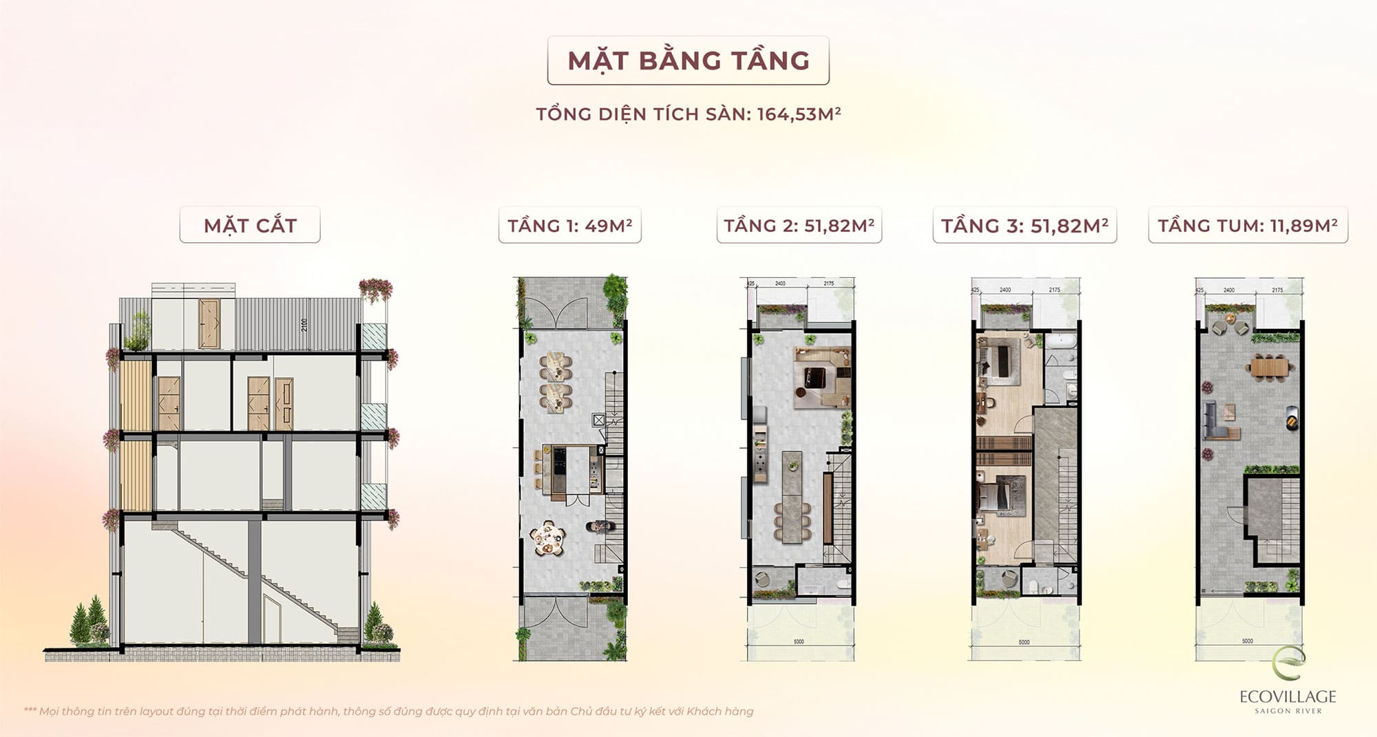 Mặt bằng tầng nhà phố Eco Village Saigon River