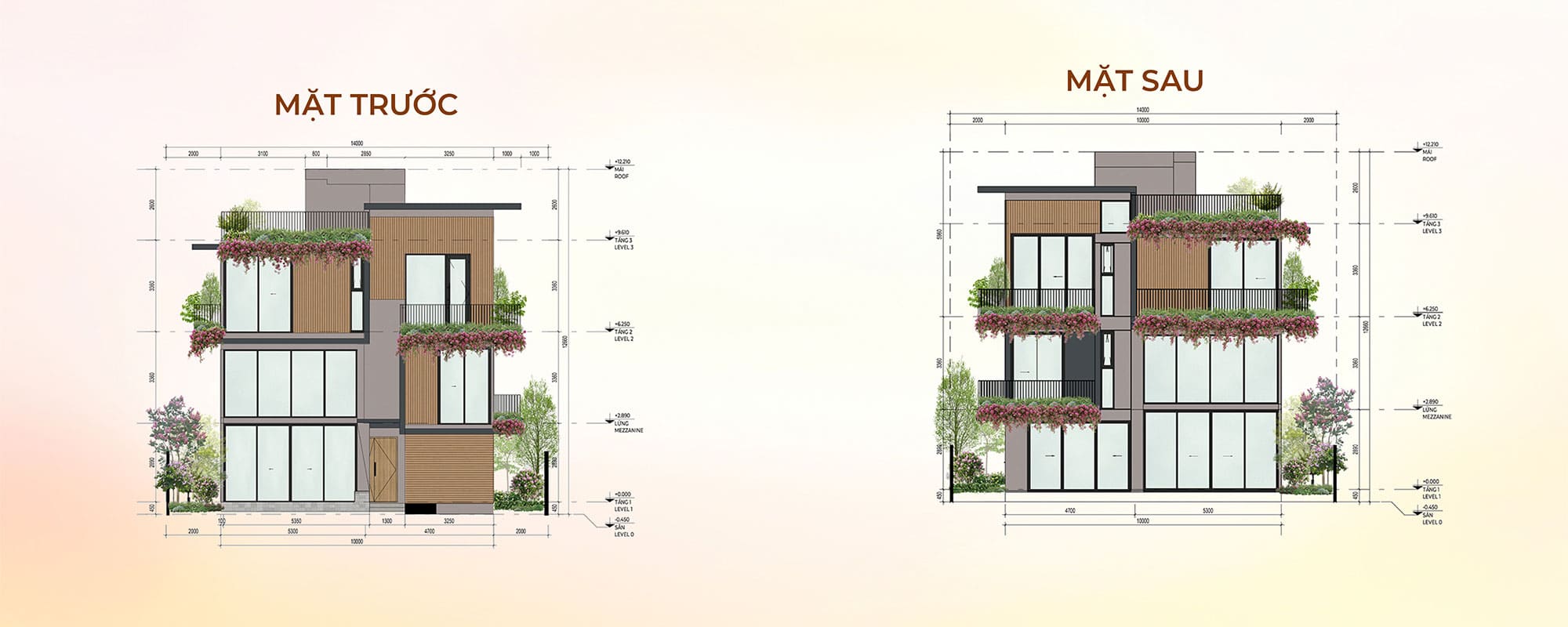 Mặt cắt đứng biệt thự Đơn Lập RiverFront Villas tại The Riverwalk thuộc dự án EcoVillage Saigon River