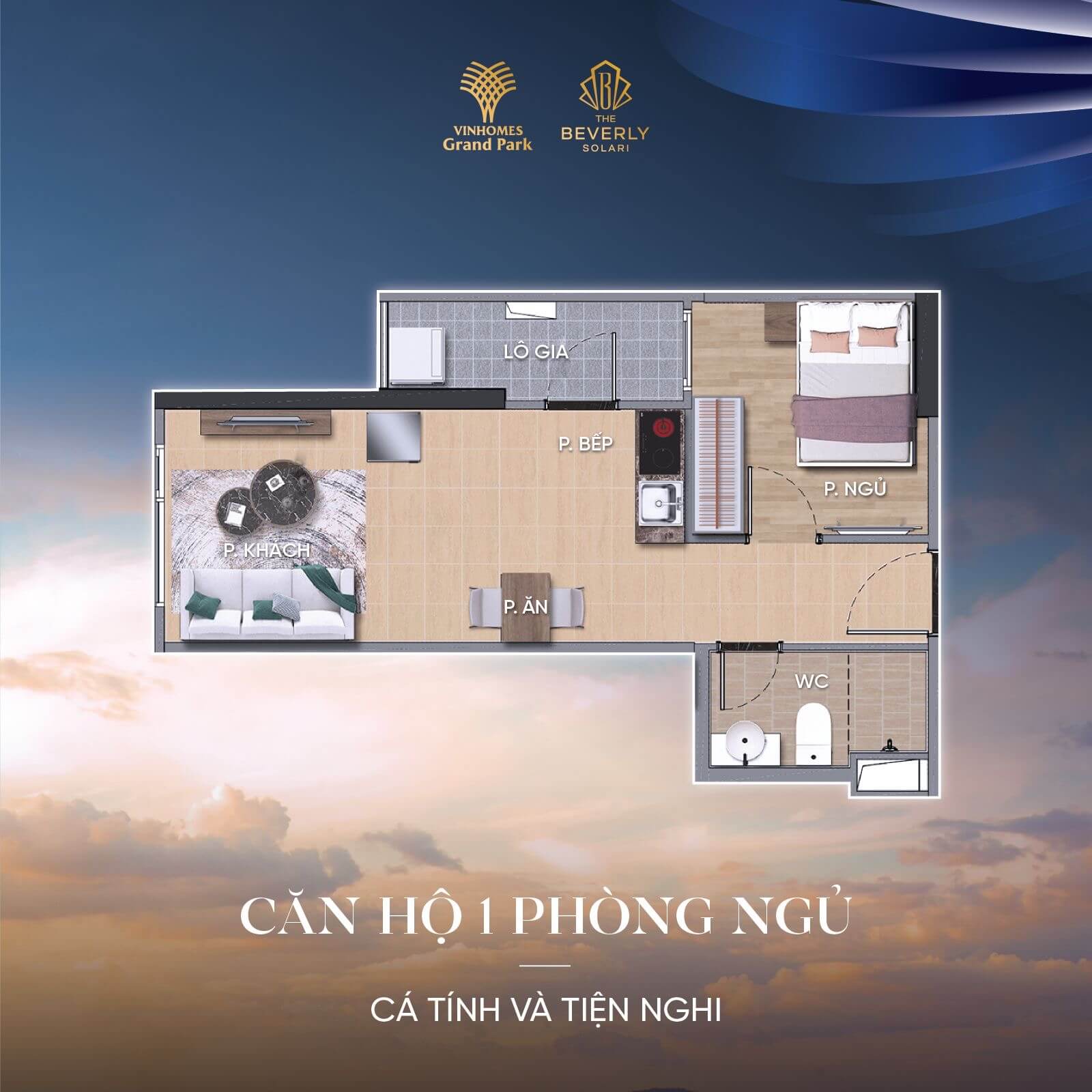 thiết kế căn hộ 1PN The Beverly Solari