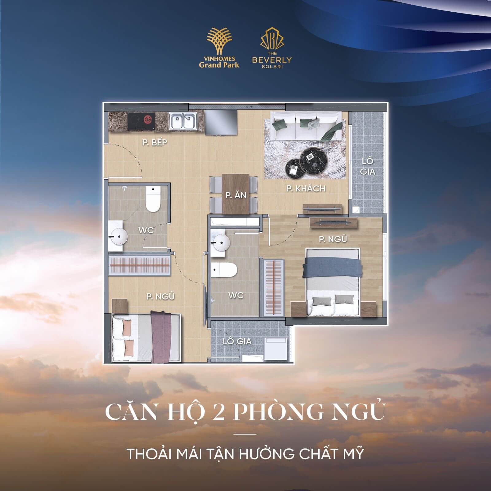 thiết kế căn hộ 2PN The Beverly Solari