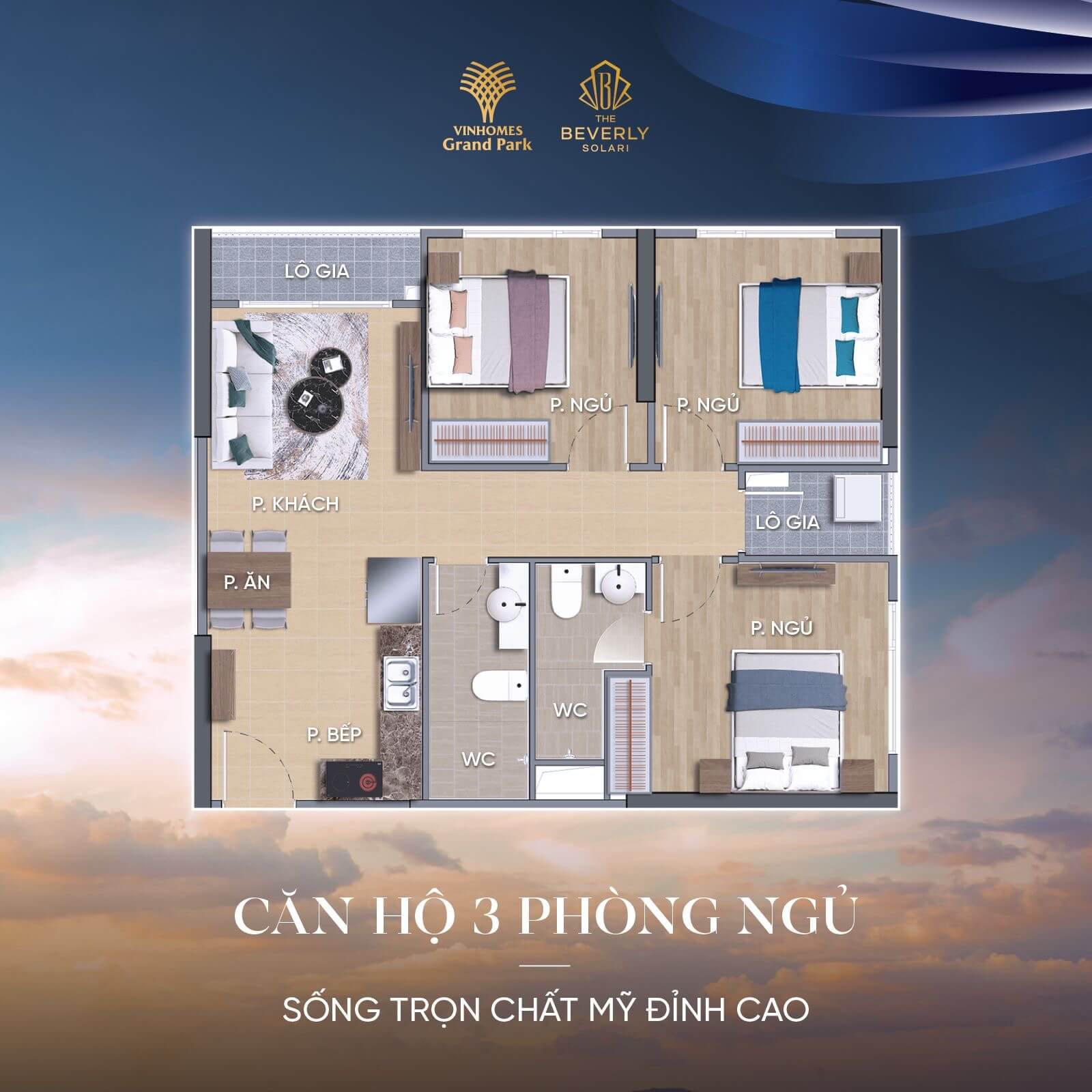 thiết kế căn hộ 3PN The Beverly Solari