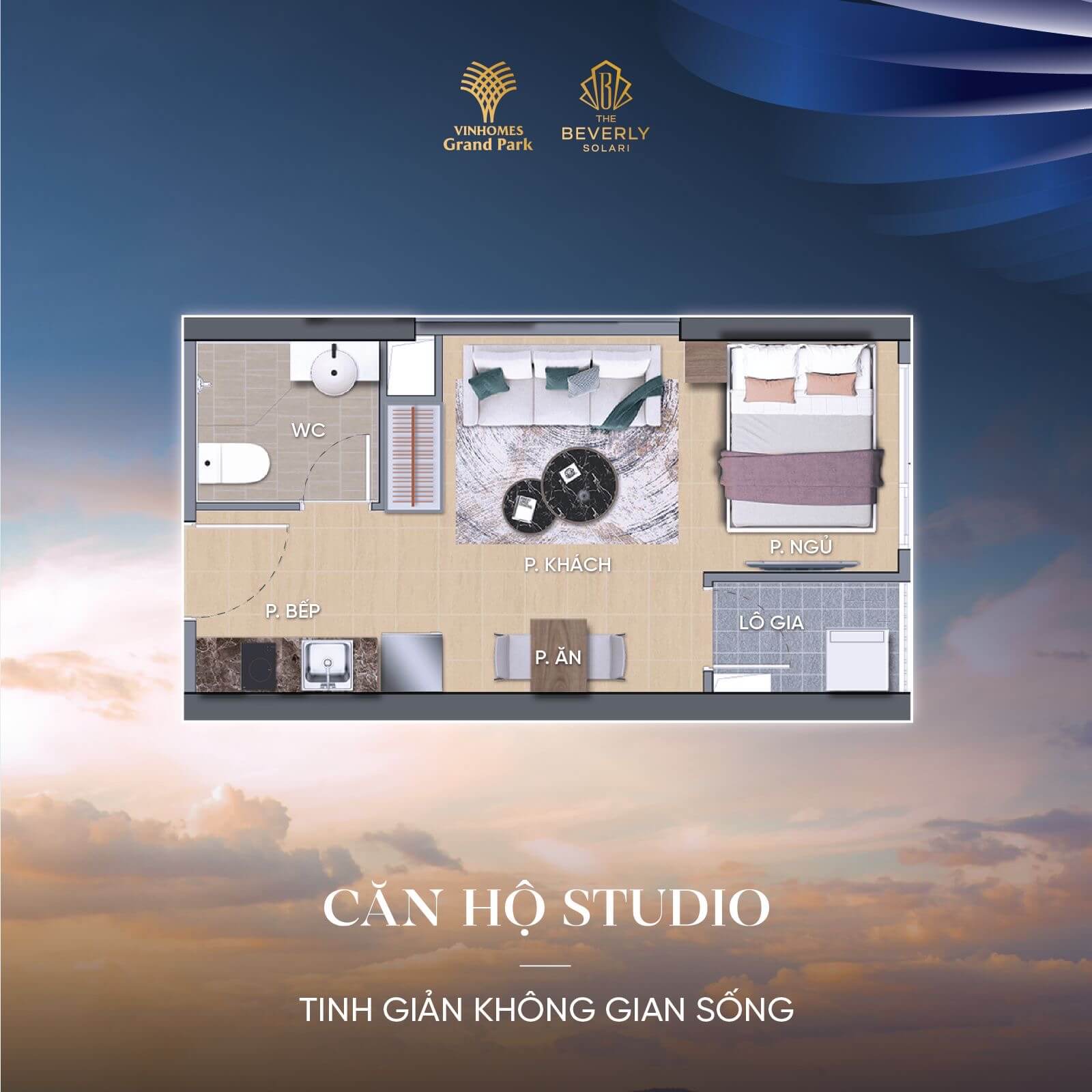 thiết kế căn hộ studio The Beverly Solari