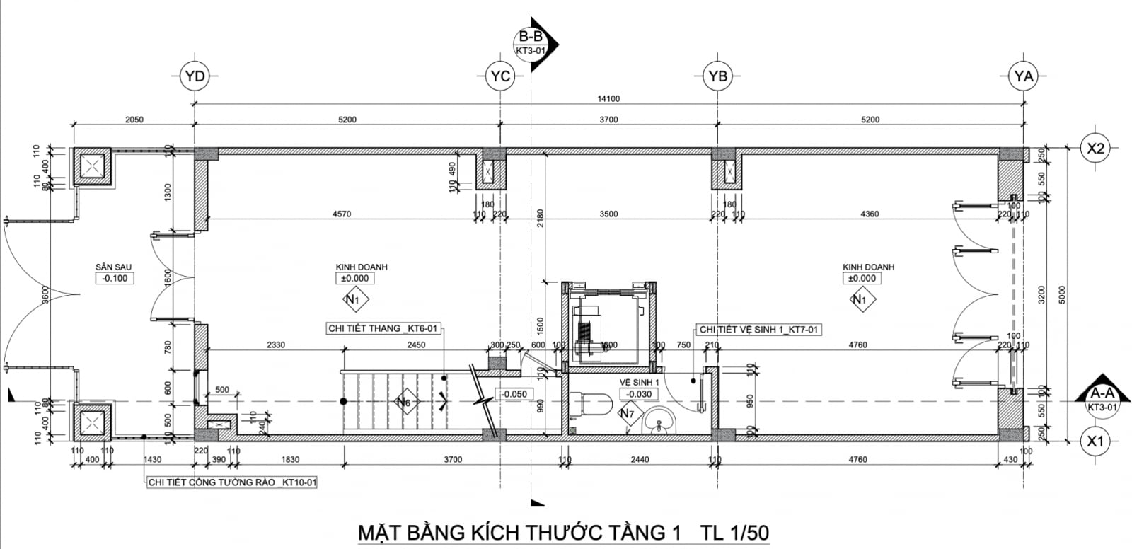 thiết kế tầng 1 liền kề Him Lam Thường Tín