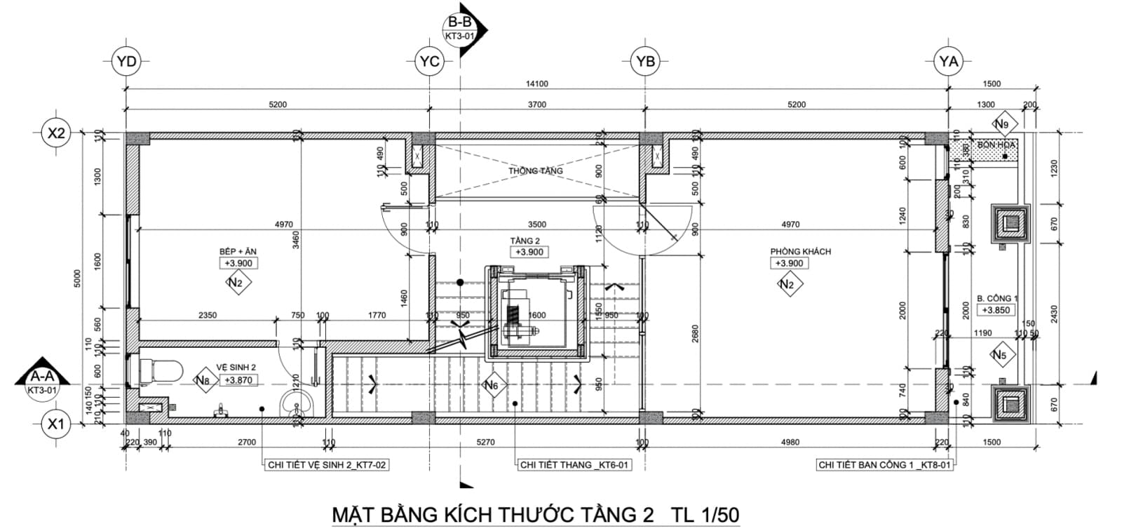 thiết kế tầng 2 liền kề Him lam Thường Tín