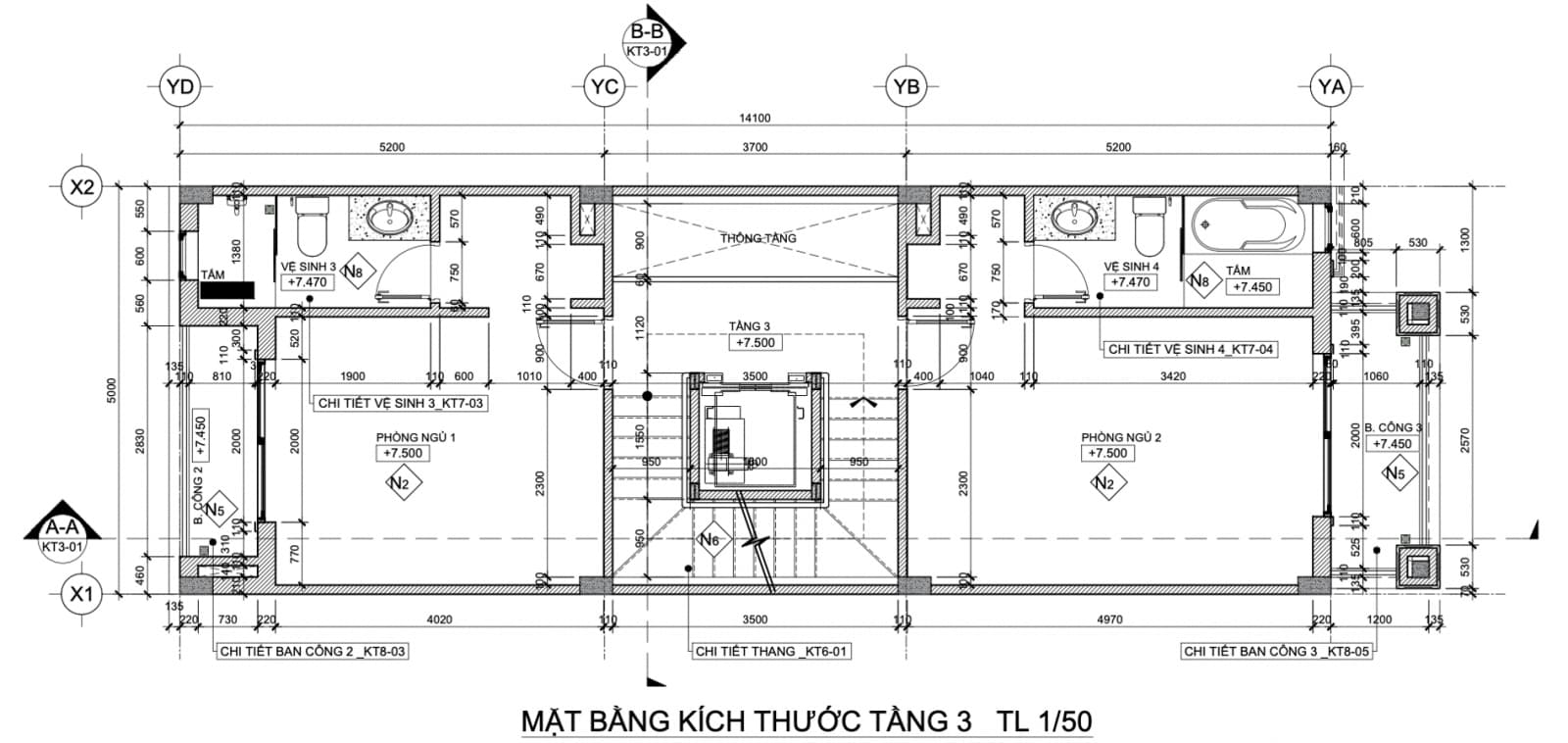 thiết kế tầng 3 liền kề Him Lam Thường Tín