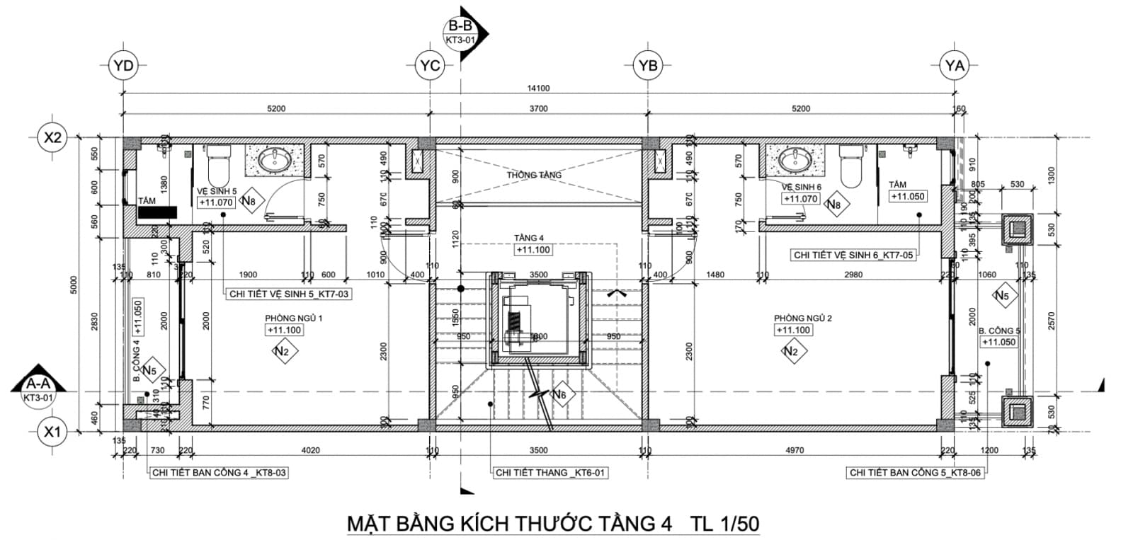 thiết kế tầng 4 liền kề Him Lam Thường Tín