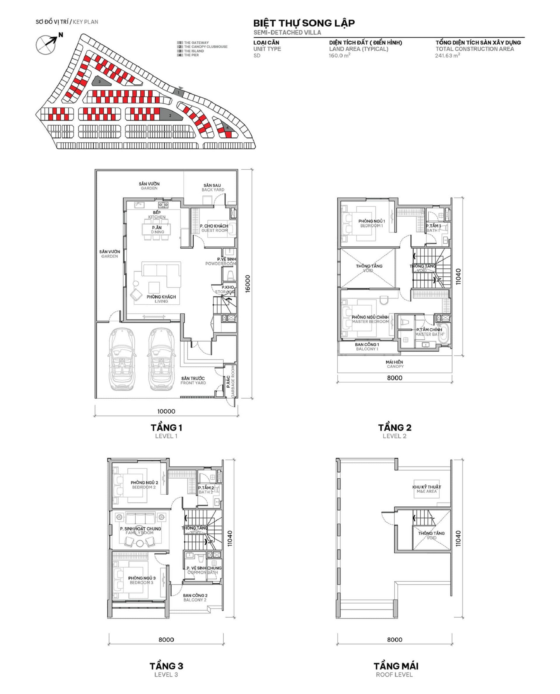 Layout thiet ke biệt thự song lập 160m2 The Orchard Sycamore Binh Duong