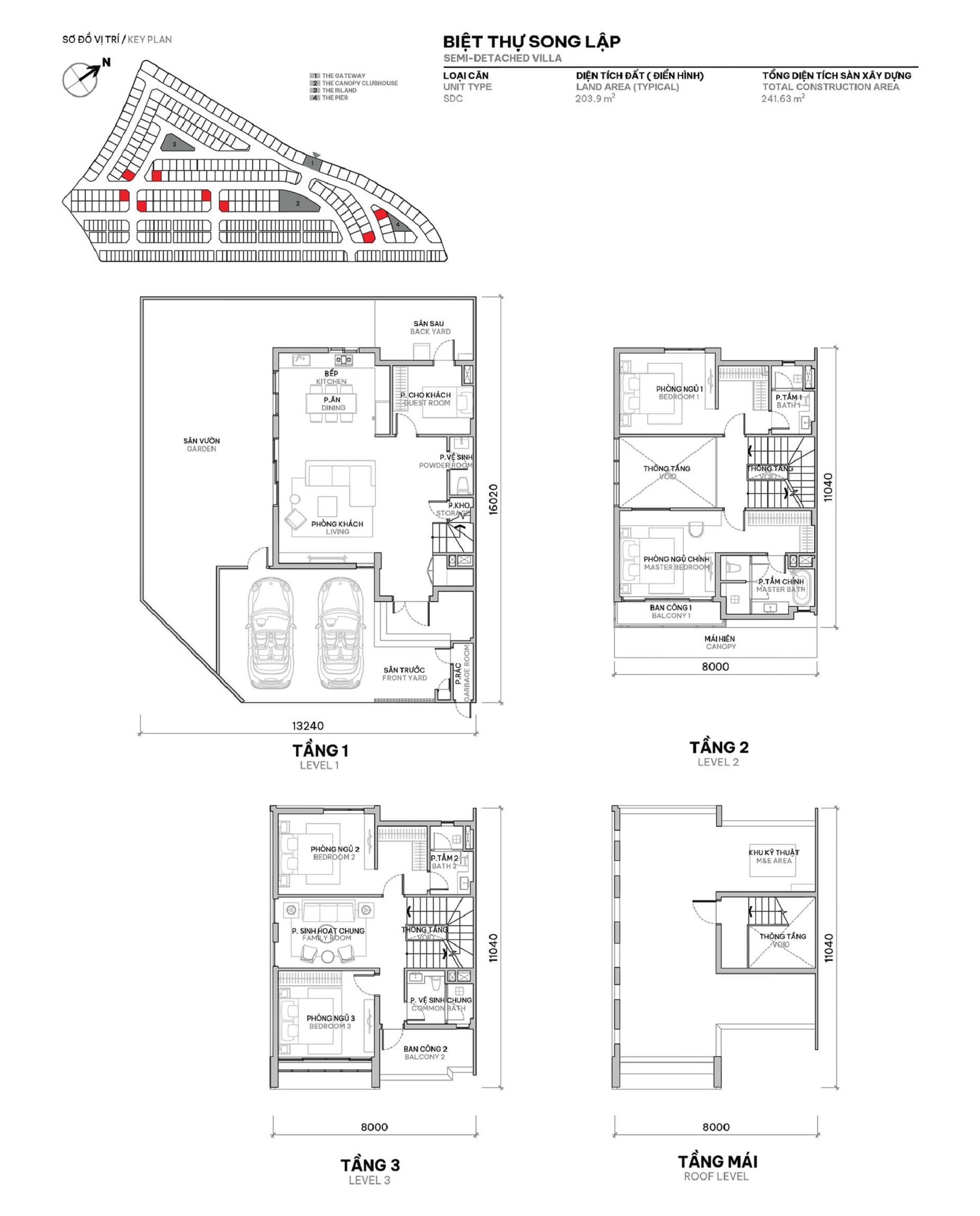 Layout thiet ke biệt thự song lập 203m2 The Orchard Sycamore Binh Duong