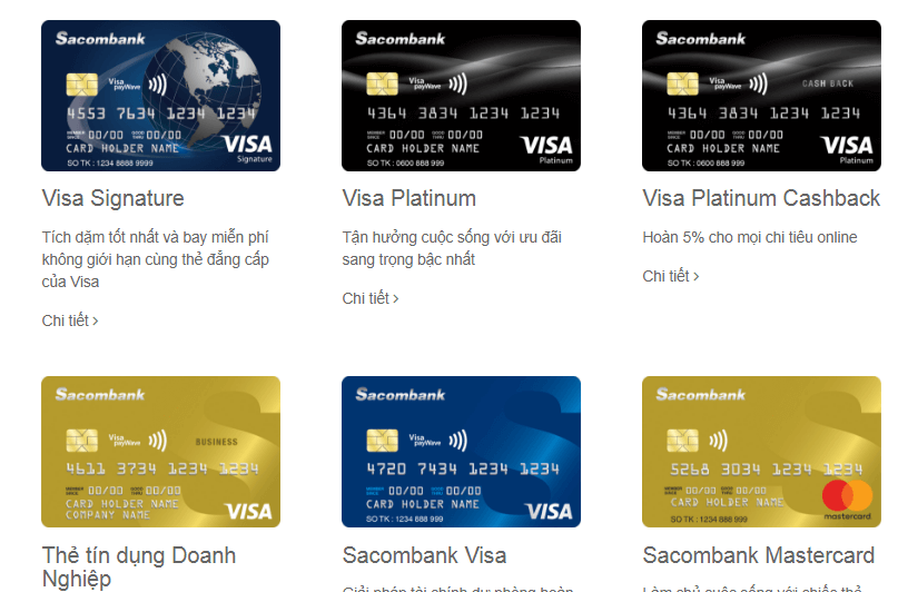 Các sản phẩm thẻ của Sacombank