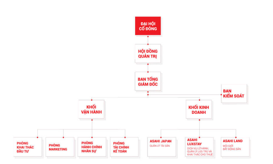 Sơ đồ tổ chức Công ty Cổ phần Dịch vụ Quản lý tài sản & Đầu tư ASAHI JAPAN
